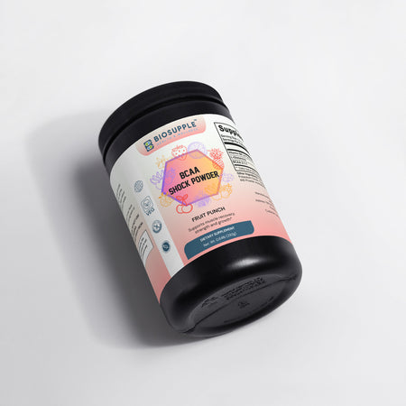 bca shock powder dietary supplement, fruit punch, supports muscle recovery, strength and growth, Biosupple, USA