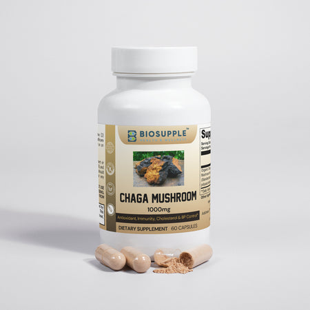 chaga mushroom dietary supplement, antioxidant, immunity, cholesterol, bp control, Biosupple, USA