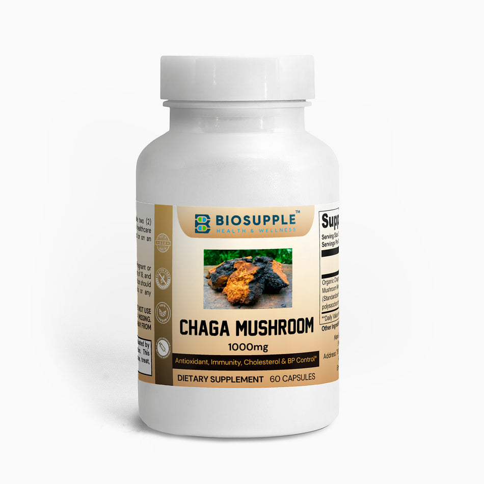 chaga mushroom dietary supplement, antioxidant, immunity, cholesterol, bp control, Biosupple, USA