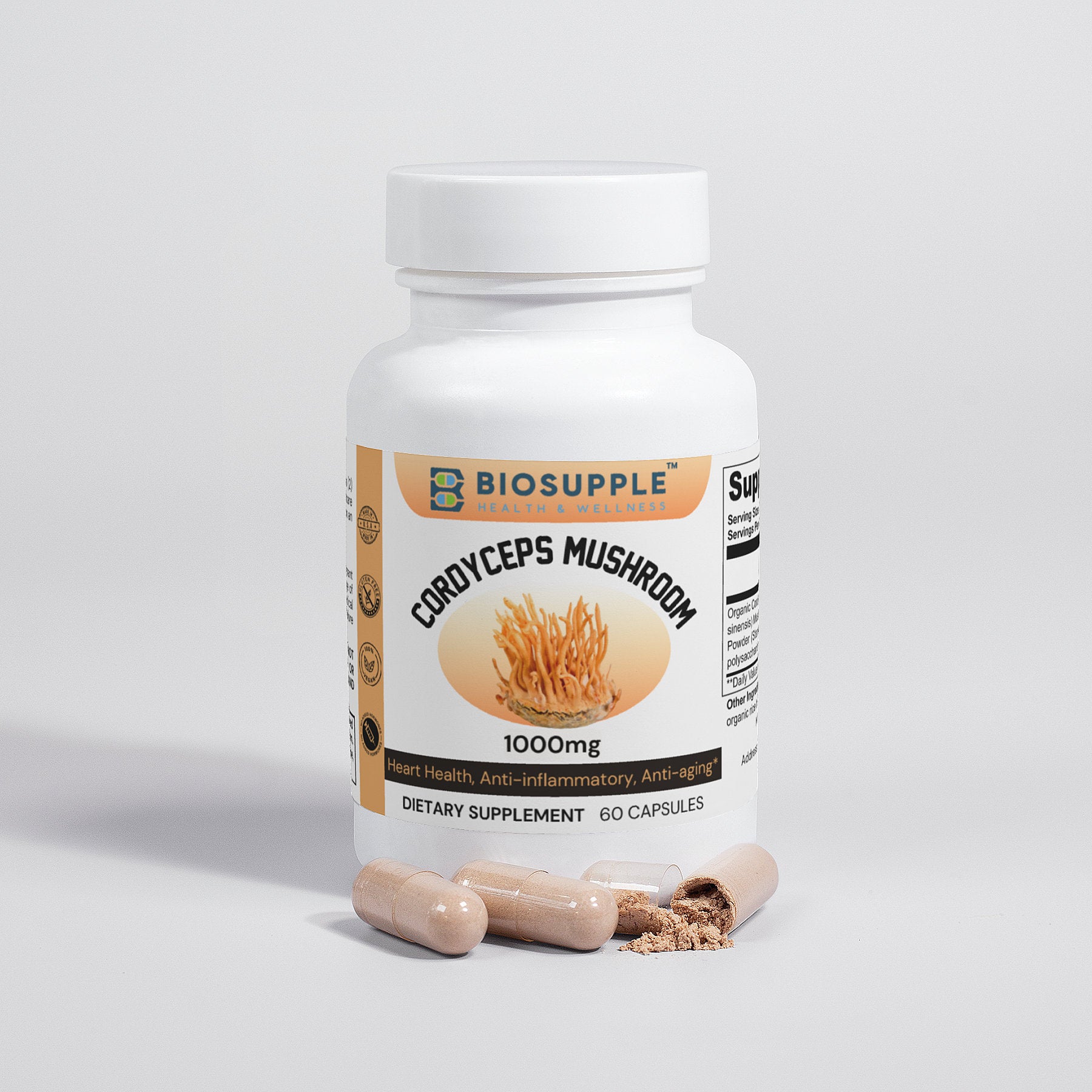 cordyceps mushroom dietary supplement, heart health, anti-inflammatory, antiaging, Biosupple, USA