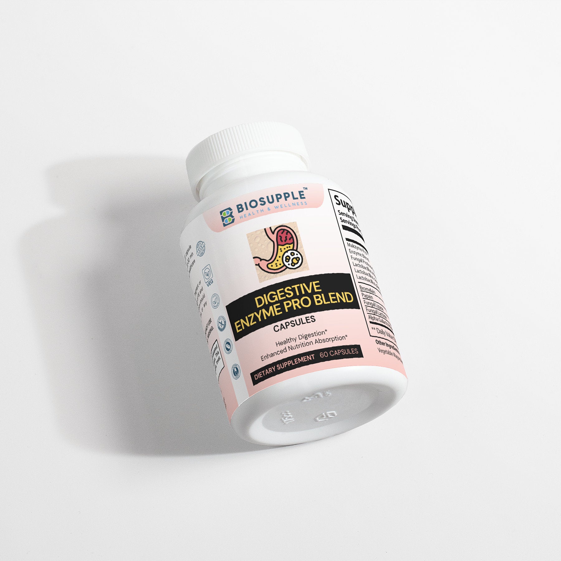digestive enzyme pro blend dietary supplement, healthy digestion, enhanced nutrition absorption, Biosupple, USA