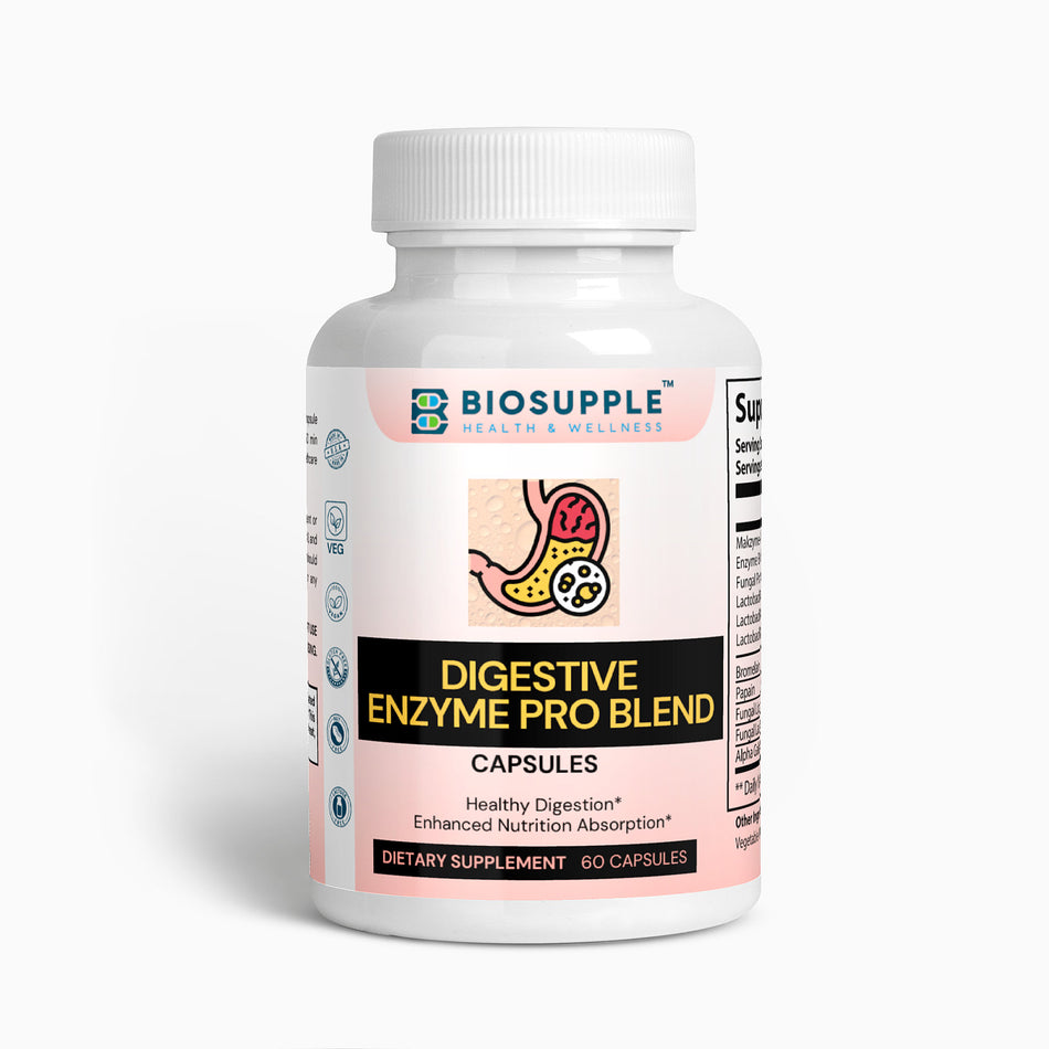 digestive enzyme pro blend dietary supplement, healthy digestion, enhanced nutrition absorption, Biosupple, USA