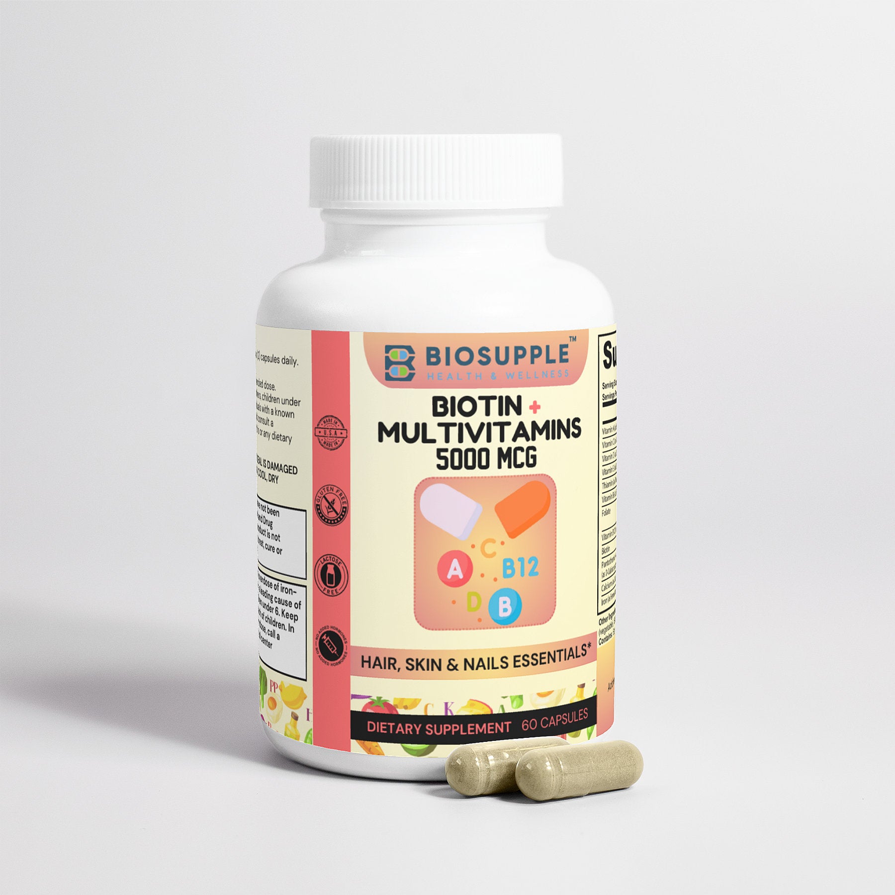 Biotin + Multivitamins 5000 MCG, Vitamin B7, Hair, Skin, and Nail Essentials, Biosupple USA