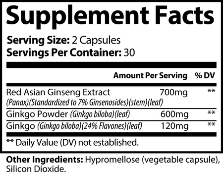 ginko biloba, ginseng mushroom dietary supplement, memory, focus and mental clarity, energy and immunity, Biosupple, USA