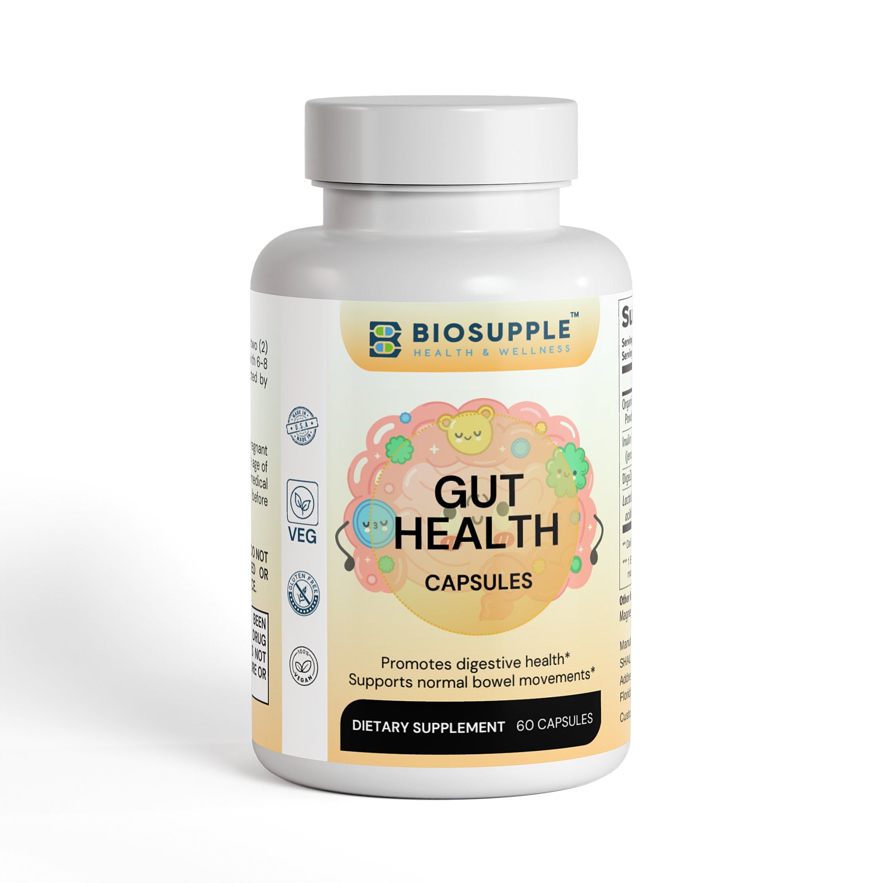 gut health dietary supplement, promotes digestive health, supports normal bowel movements, Biosupple, USA