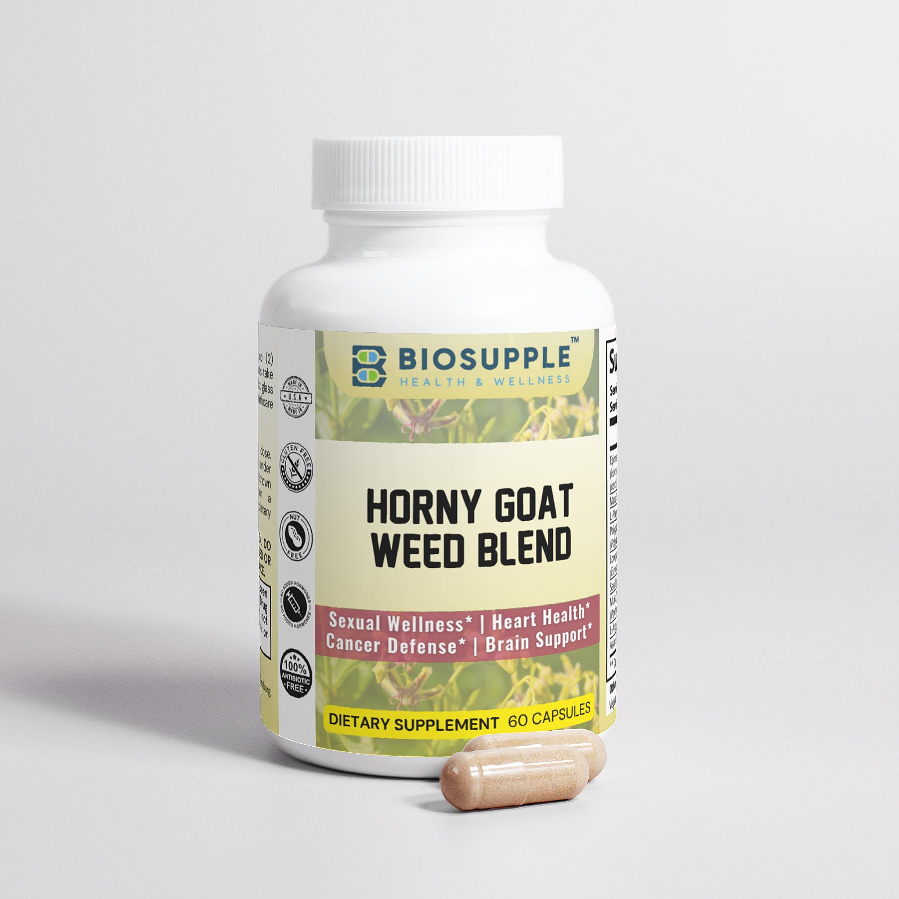horny goat weed blend dietary supplement, sexual wellness, heart health, cancer defense, brain support, Biosupple, USA