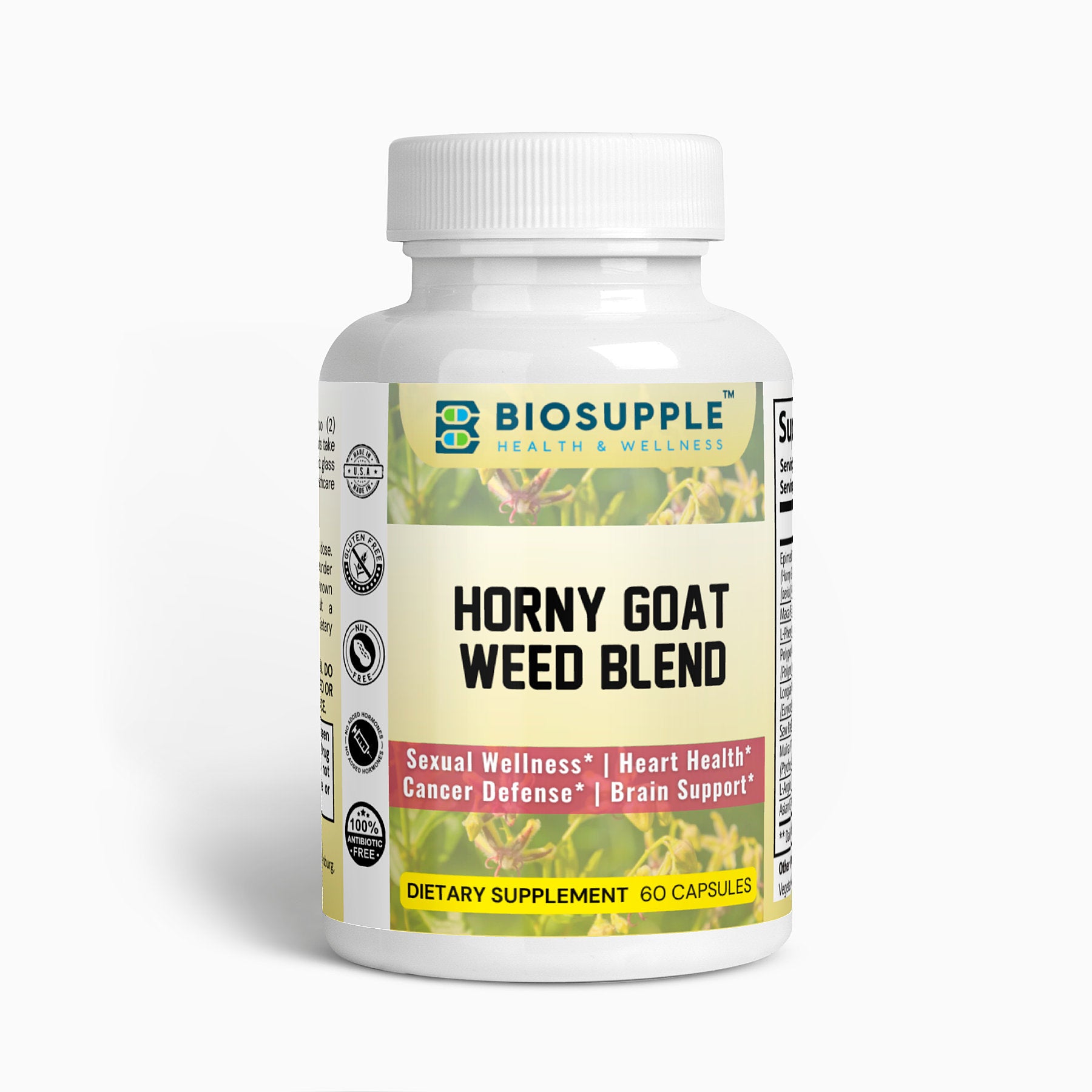 horny goat weed blend dietary supplement, sexual wellness, heart health, cancer defense, brain support, Biosupple, USA