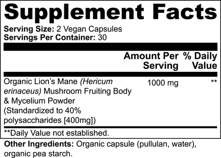 lion's mane mushroom dietary supplement, memory, focus & brain health, Biosupple, USA