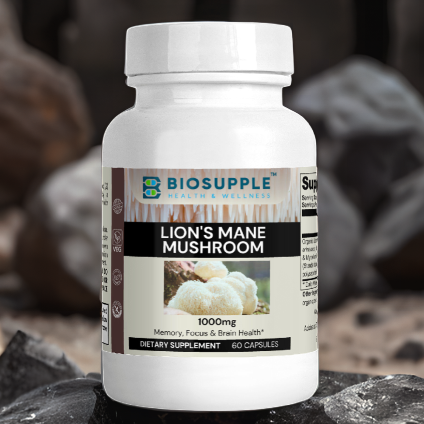 lion's mane mushroom dietary supplement, memory, focus & brain health, Biosupple, USA