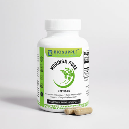 moringa pure dietary supplement, prevents cell damage, anti-inflammatory, supports cognitive functions, Biosupple, USA
