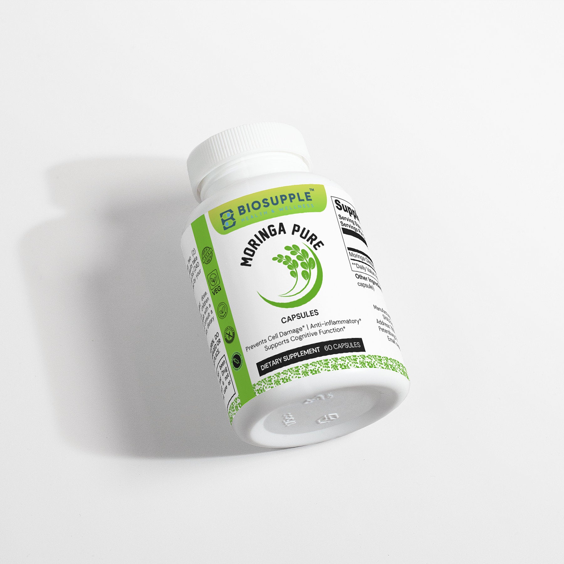 moringa pure dietary supplement, prevents cell damage, anti-inflammatory, supports cognitive functions, Biosupple, USA