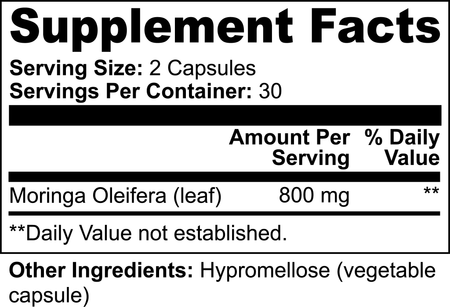 moringa pure dietary supplement, prevents cell damage, anti-inflammatory, supports cognitive functions, Biosupple, USA