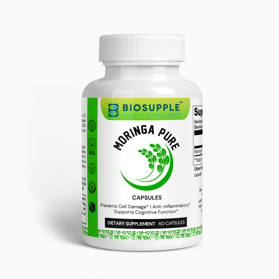 moringa pure dietary supplement, prevents cell damage, anti-inflammatory, supports cognitive functions, Biosupple, USA