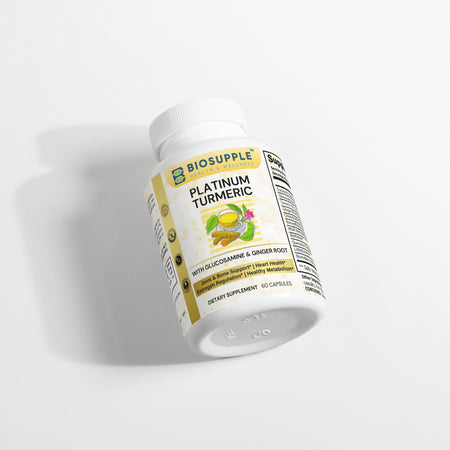 platinum turmeric dietary supplement with glucosamine & ginger root, joint & bone support, heart health, estrogen regulation, healthy metabolism, Biosupple, USA