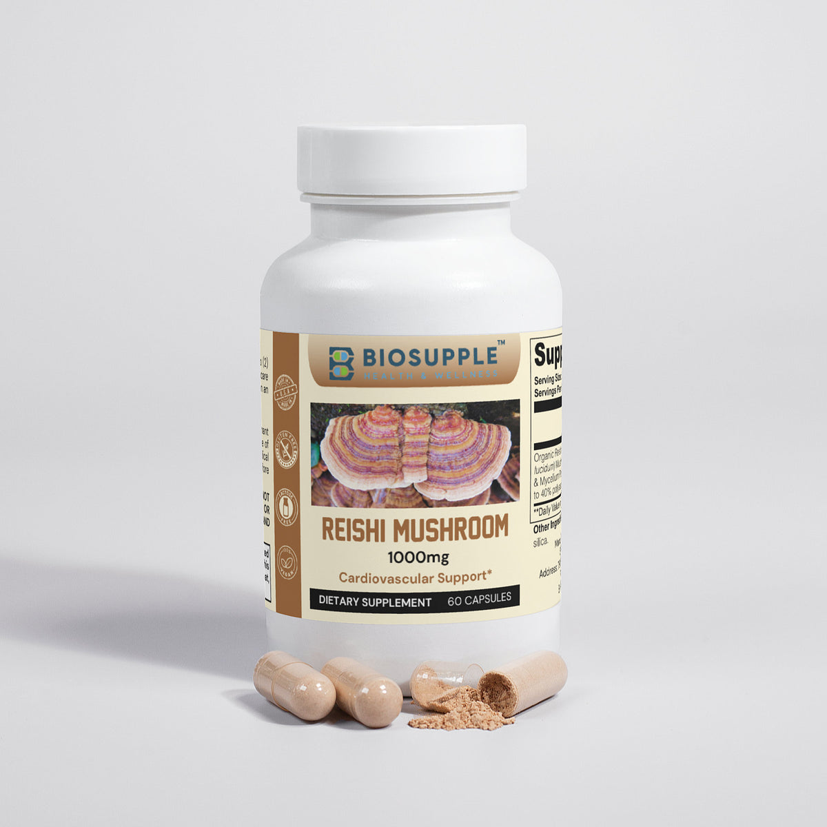 reishi mushroom dietary supplement, cardiovascular support, Biosupple, USA