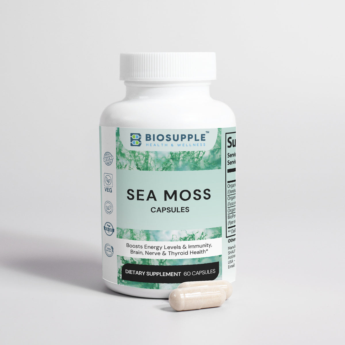 sea moss dietary supplement, boosts energy level, boosts immunity, brain health, nerve health, thyroid health, Biosupple, USA