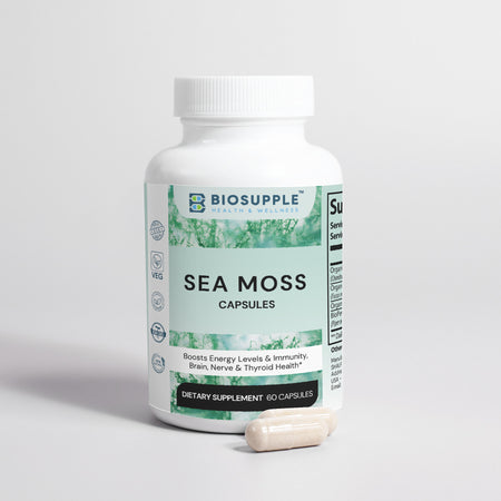 sea moss dietary supplement, boosts energy level, boosts immunity, brain health, nerve health, thyroid health, Biosupple, USA