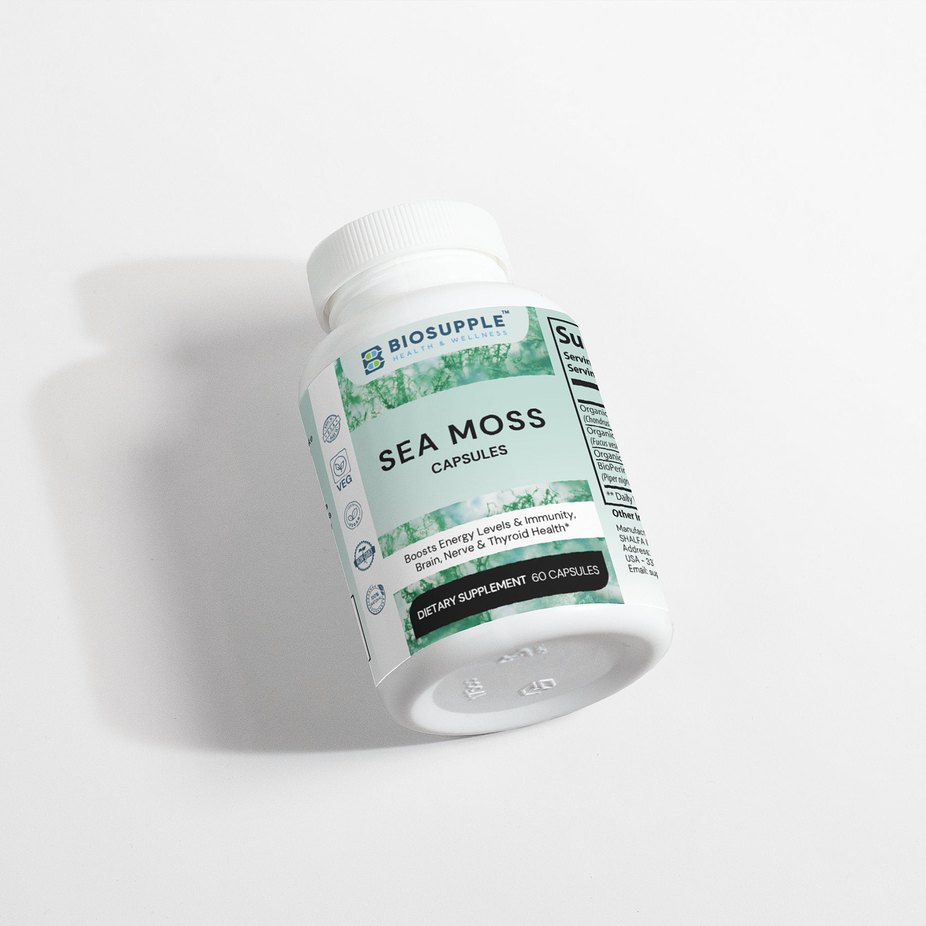 sea moss dietary supplement, boosts energy level, boosts immunity, brain health, nerve health, thyroid health, Biosupple, USA
