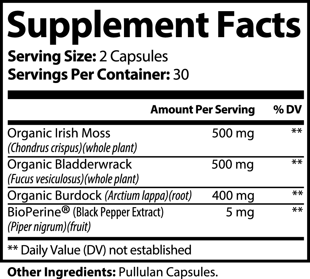 sea moss dietary supplement, boosts energy level, boosts immunity, brain health, nerve health, thyroid health, Biosupple, USA