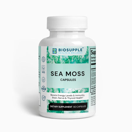 sea moss dietary supplement, boosts energy level, boosts immunity, brain health, nerve health, thyroid health, Biosupple, USA