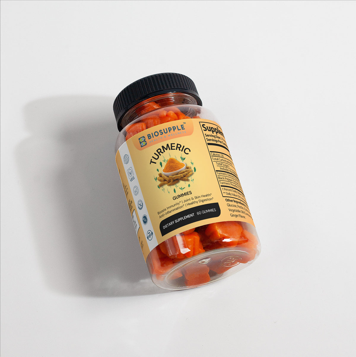 turmeric gummies dietary supplement, boosts immunity, joint & skin health, anti-inflammation, healthy digestion, Biosupple, USA