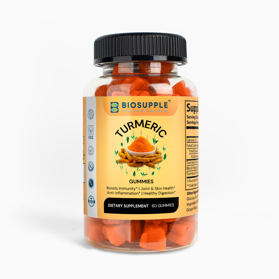 turmeric gummies dietary supplement, boosts immunity, joint & skin health, anti-inflammation, healthy digestion, Biosupple, USA