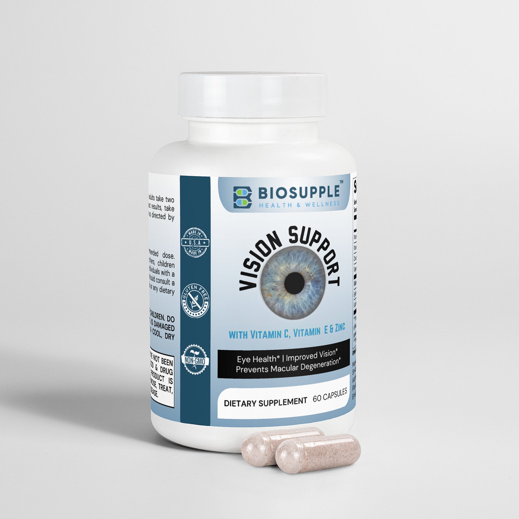 Vision Support wuth Vitamin C, Vitamin E and Zinc, Eye Health, Improved Vision, Prevents Macular Degeneration, Biosupple USA