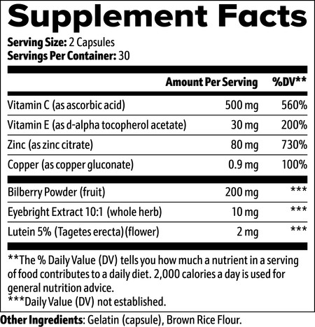 Vision Support wuth Vitamin C, Vitamin E and Zinc, Eye Health, Improved Vision, Prevents Macular Degeneration, Biosupple USA