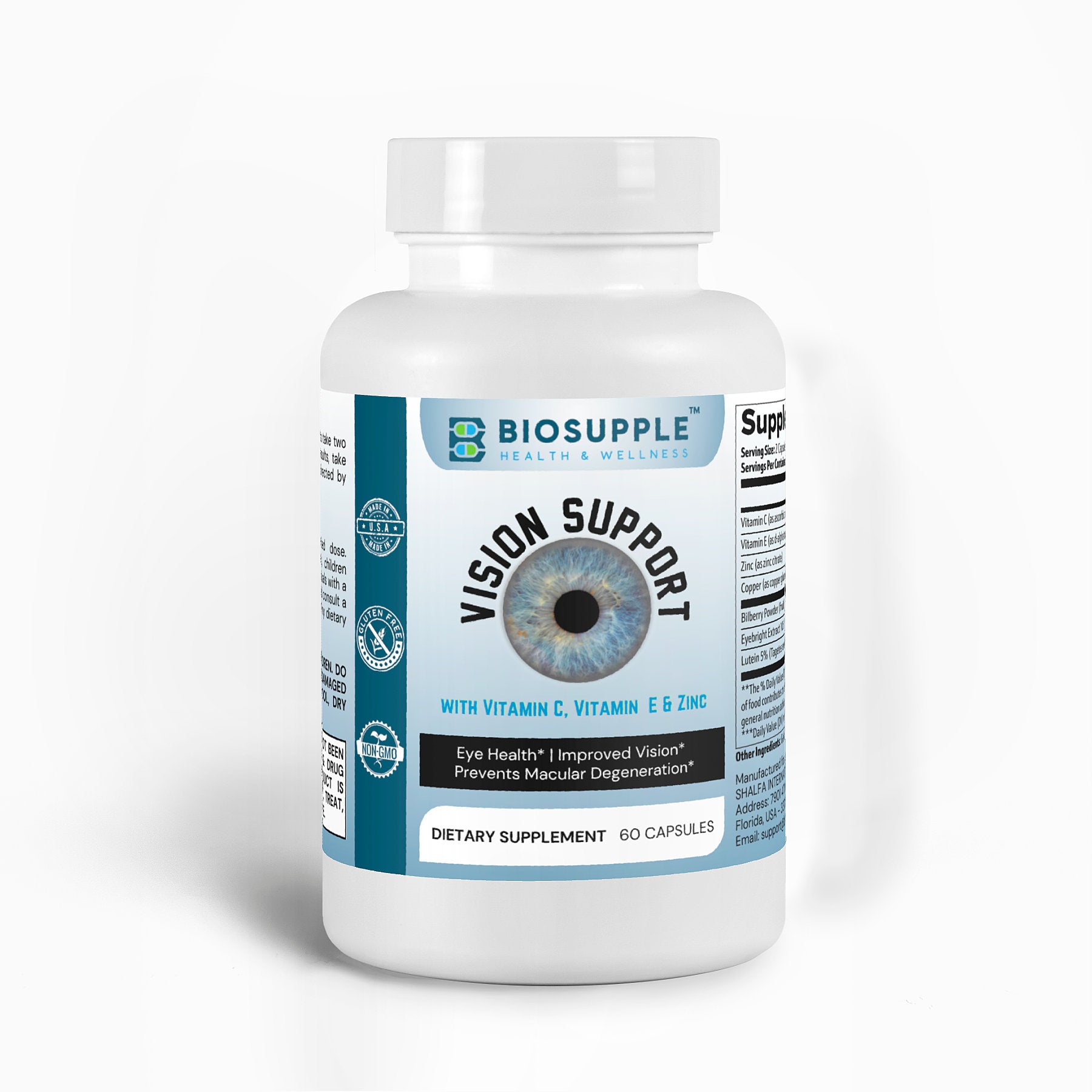 Vision Support wuth Vitamin C, Vitamin E and Zinc, Eye Health, Improved Vision, Prevents Macular Degeneration, Biosupple USA